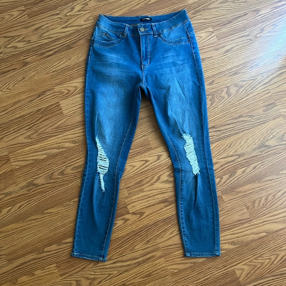 Fashion Nova | High Waisted | Blue skinny distressed jeans, - size 11